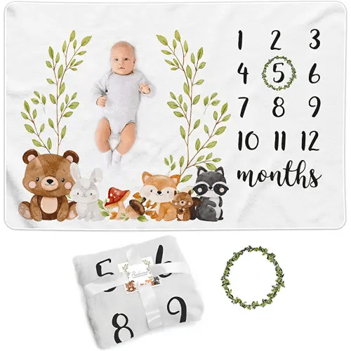 Amazon.com: Paishanas Baby Milestone Blanket for Boy Girl Premium Fleece Months Blankets Shower Gender Neutral Gifts Photography Backdrop 60" x 40" Woodland Animals Monthly Milestone Blanket : Baby