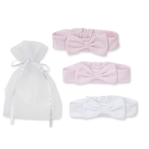 Pink Stripe 3 Pack Headband Set w/ Tulle Bag