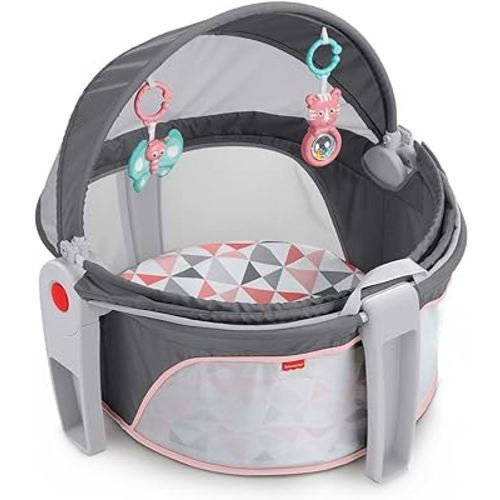 Fisher-Price Portable Bassinet and Play Space On-the-Go Baby Dome with Developmental Toys and Canopy, Rosy Windmill