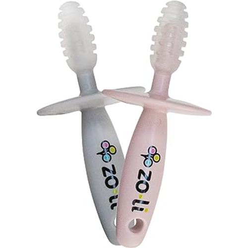 ZoLi Chubby Gummy teether | 2 Pack Baby Teething Relief - Blush/Grey, BPA Free Teething Stick - Teething Toy