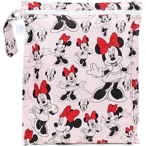 Bumkins Disney Waterproof Wet Bag for Baby, Travel, Swim Suit, Cloth Diapers, Pump Parts, Pool, Gym Clothes, Toiletry, Strap to Stroller, Daycare, Zipper Reusable Bag, Packing Pouch, Minnie Mouse