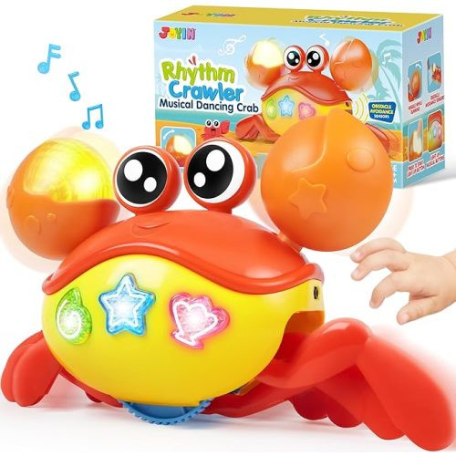 JOYIN Crawling Crab Baby Toy - Tummy Time Toy for Boys Girls, Interactive Big Crab Toy with Intelligent Sensor, Lights Buttons, Dancing Crab Auto-Avoiding Obstacles, Gift for Toddlers