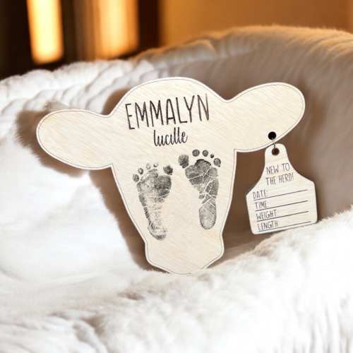 Cow Baby Footprint Name Sign; Hospital Keepsake; Western Newborn