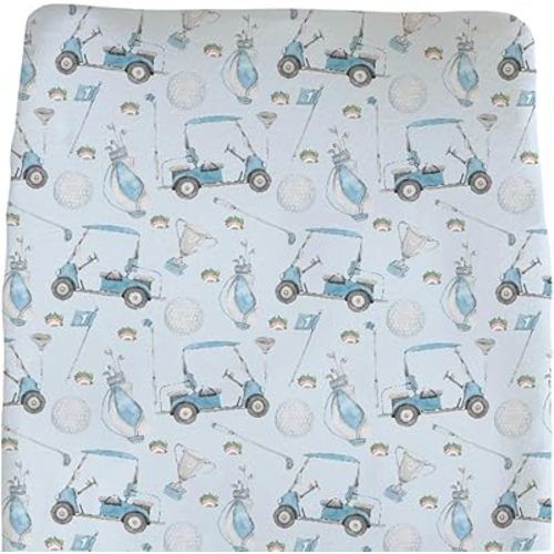 Baby Boy Girl Changing Pad Covers Golf Gear Sport, Watercolor Blue Ball Glove Car Stick Safe Snug Fitted Diaper Table Sheet, Soft Breathable Stretchy Change Mat Fit 32 34 x 16
