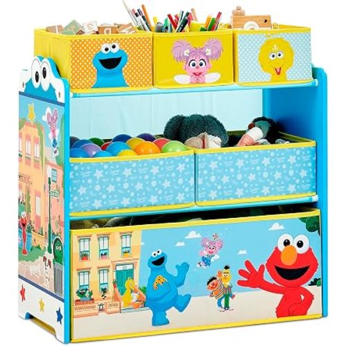 Delta Children - Sesame Street Design & Store 6 Bin Toy Storage Organizer - Greenguard Gold Certified, Blue