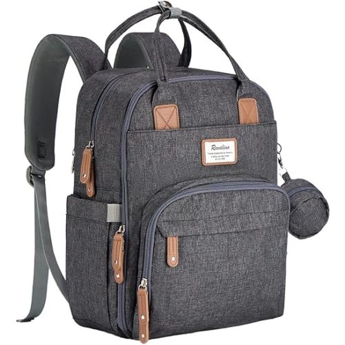 RUVALINO Diaper Bag Backpack, Multifunction Travel Back Pack Maternity Baby Changing Bags, Diaper Changing Totes, Waterproof and Stylish, Dark Gray