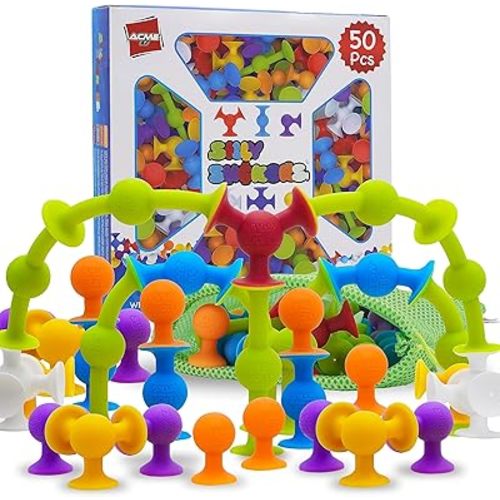 50 Pcs Baby Suction Toys - Fun Baby Bath Toys, Squigz, Bath Toys for Toddlers, Educational Toddler Sensory Toys, Interactive Play of Building Toys, Montessori Toys Stocking Stuffers for Kids