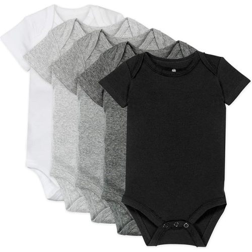 HonestBaby baby-boys 5-pack Short Sleeve Bodysuits One-piece 100% Organic Cotton for Infant Baby Boys, Unisex - 0-3 Months - 5-pack Gray Ombre