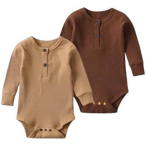 Baby Girl Boy 2 Pack Solid Long Sleeve Romper Bodysuit Clothes