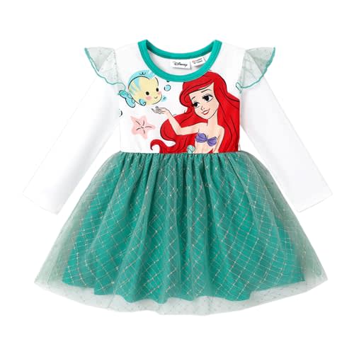 Disney Frozen Elsa Princess Cinderella Ariel Jasmine Rapunzel Baby/Toddler Dress, Ruffle Long-Sleeve Mesh Overlay Tulle Dress