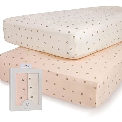 Ely’s & Co. Pack and Play Sheets, for Mini/Portable Crib, 2 Pack Fitted Playpen Play Yard Sheet Set Compatible with Graco Pack n Play, for Baby Girls, 100% Cotton, Pink Vintage Floral, 38”x24”x5”