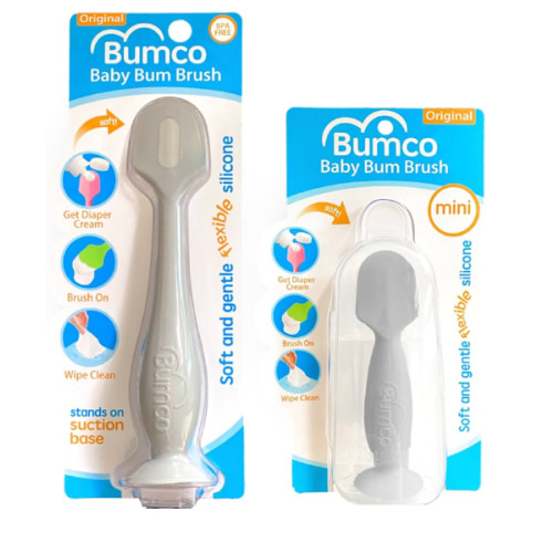 Bumco Baby Bum Brush + Mini Baby Diaper Cream Spatula with Case - BPA-Free Silicone Diaper Spatula, Mom-Invented Butt Paste Applicator (Gray & Gray)