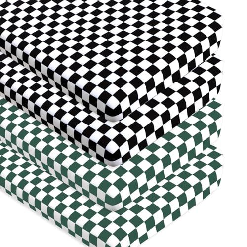 4 Pack Checkered Plaid Crib Sheets Neutral Breathable Buffalo Check Fitted Baby Sheets Nursery Sheets for Baby Boys or Girls (Crib)