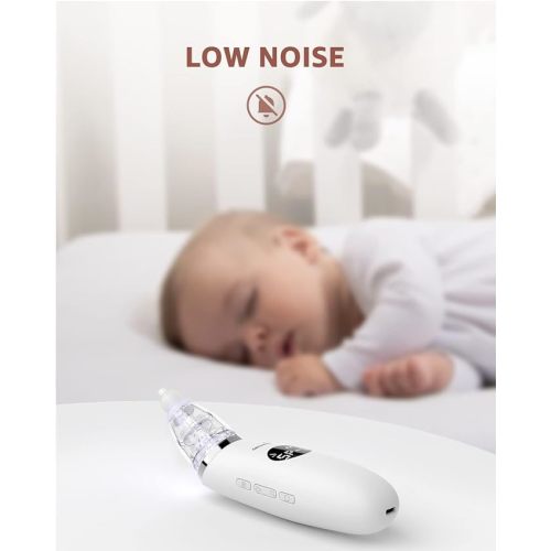 GROWNSY Nasal Aspirator for Baby | Baby Nose Sucker | Electric Nose Suction for Toddler, Ergonomic Booger Sucker with 3 Silicone Tips, Pause & Music & Light Soothing Function - Grey