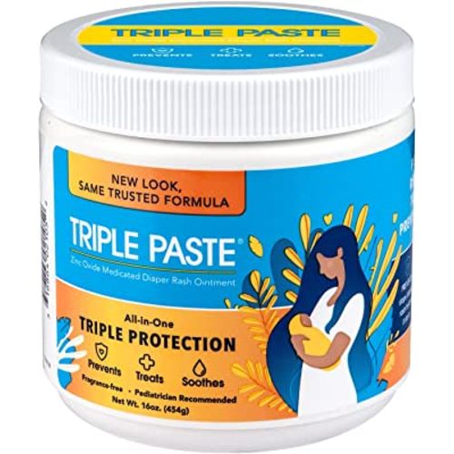 Triple Paste Diaper Rash Cream for Baby - 16 Oz Tub - Zinc Oxide Ointment Treats, Soothes and Prevents Diaper Rash - Pediatrician-Recommended Hypoallergenic Formula with Soothing Botanicals