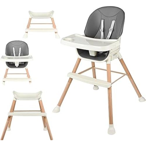 LIVINGbasics 4-in-1 Baby High Chair, Convertible Highchair with Safety Belt and 3-Position Adjustable Food Tray
