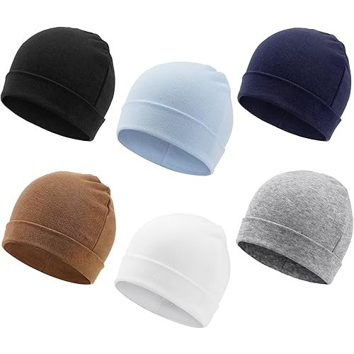 DRESHOW BQUBO 6 Pack Baby Beanie Hats for Unisex Infant Toddler Cotton Beanie Newborn Hospital Hat for Boys Girls 0-6 Months