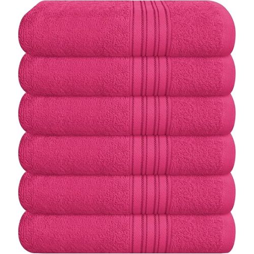 Ultra Soft Cotton 6 -Piece Hand Towel Set 16x24 Inch, Ideal for use in Bathroom, Kitchen, Gym, Spa & General Cleaning, Compact & Lightweight Multi Purpose Hand Towels - Hot Pink