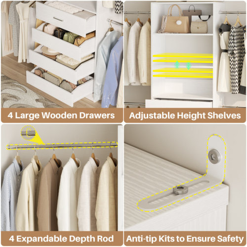 Aheaplus 4-9Ft Closet Organizer With 4 Wooden Drawers And 4 Rods & Reviews | Wayfair