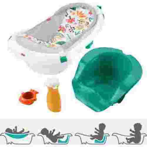 Fisher-Price 4-in-1 Sling ‘n Seat Tub Baby to Toddler Bath with 2 Toys, Whimsical Forest, Plastic