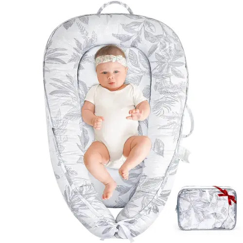 HKAI Baby Lounger - Infant Lounger for Newborn to 24 Months, Soft & Breathable Cotton Baby Nest, Portable Newborn Essentials for Boys & Girls, Cozy Baby Floor Seat for Home & Travel