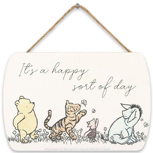Disney Winnie the Pooh and Friends Happy Sort of Day Hanging Wood Wall Decor - Vintage Winnie the Pooh Sign for Bedroom or Nursery