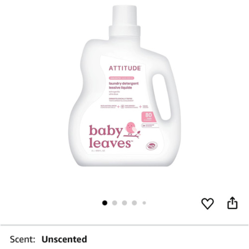 ATTITUDE Baby Laundry Detergent Liquid, EWG Verified, Safe for Baby Clothes, Infant and Newborn, Vegan and Naturally Derived Washing Soap, HE Compatible, Unscented, 80 Loads, 67.6 Fl Oz