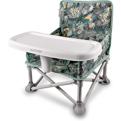 Summer by Bright Starts Pop 'N Sit Portable Booster Chair, Floor Seat, Indoor/Outdoor Use, Compact Fold, Jungle Botanical, 6 Mos - 3 Yrs