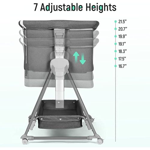 Cowiewie Baby Bassinet, Beside Sleeper for Baby Easy Folding Bedside Bassinet with Storage Basket and Wheels to Reduce Mom's Fatigue (Dark Grey) 2023 New - Linen Black