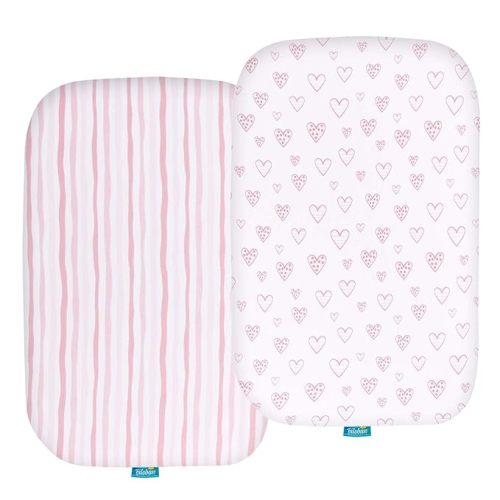 Bassinet Sheets Compatible with ANGELBLISS Baby Bassinet, Koolerthings (3 in 1) Baby Bassinet, Pamo Babe and Ihoming Bedside Bassinet, 2 Pack, 100% Jersey Cotton, Breathable and Soft, Pink Print
