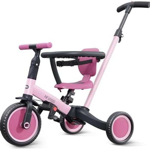 newyoo Tricycle for Toddlers 1-3, Toddler Bike, 5 in 1 Trike with Push Handle, Christmas and Birthday Gift and Toy for Girls, Convert to Baby Balance Bike, Pink, TR008
