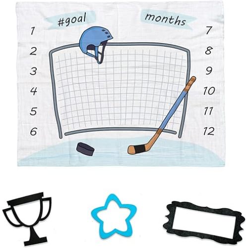 bok Baby Monthly Milestone Blanket for Newborn Boys and Girls - Perfect Weekly - Monthly - Yearly Blanket 40" x 50" – Sport Hockey Printed Theme