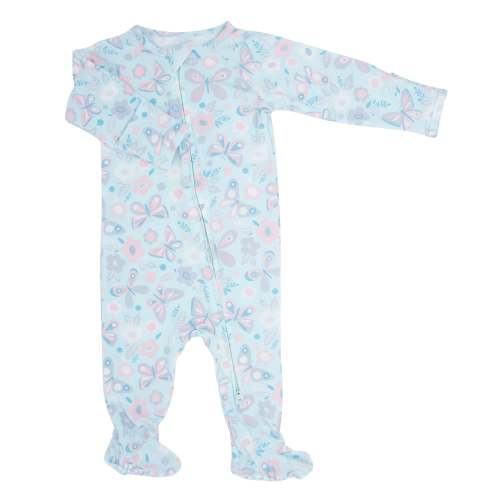 Aqua Butterfly Zipper Footie
