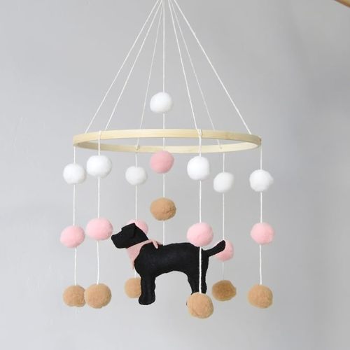 Baby Crib Mobile for Boys Girls Dog theme Baby Mobile for Crib Mobile for Bassinet with Felt Ball - Black-pink