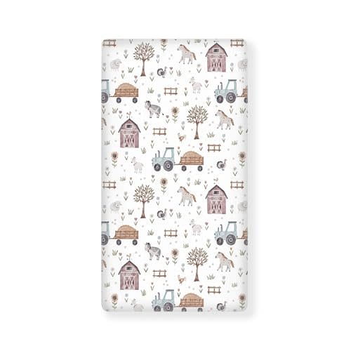 QINBEIDU Farm Animals Fitted Crib Sheet Watercolor Farmhouse Barn Standard Crib Mattress Fitted Sheet Horse Sheep Chicken Baby Toddler Bed Mattress Sheets for Boys Girls 28"x52"