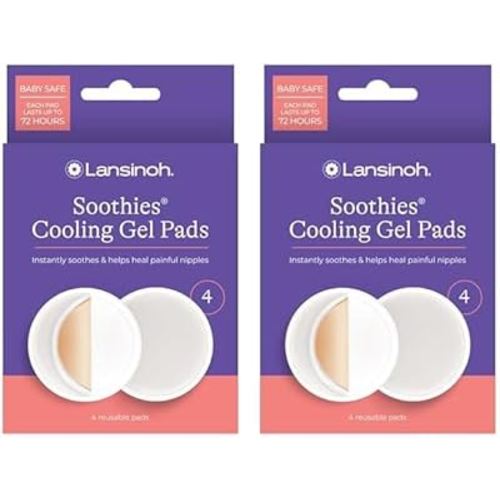 Lansinoh Soothies Cooling Gel Pads, 4 Count, Breastfeeding Essentials, Provides Cooling Relief for Sore Nipples (Pack of 2)