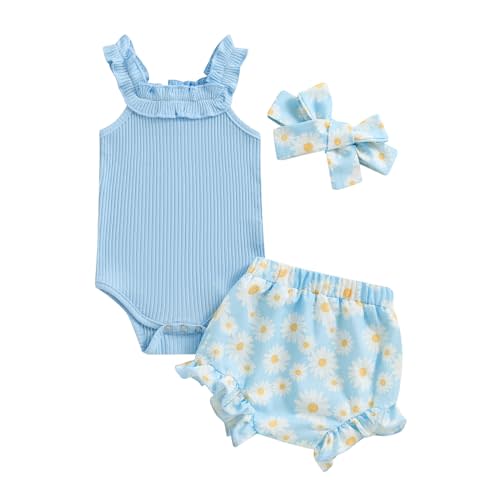 fhutpw Baby Girl Clothes Summer Cute Outfits 3 6 12 18 Months Spaghetti Strap Romper & Floarl Shorts Sets