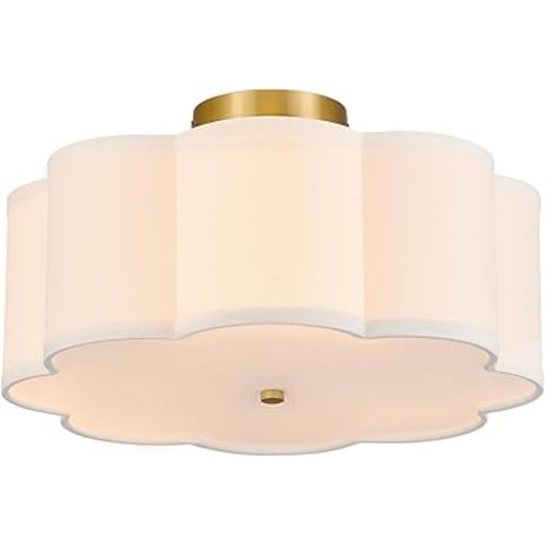 VONLUCE Semi-Flush Mount Ceiling Light, 15.7" Modern 3-Light Ceiling Light Fixture with White Petal-Shaped Shade 3 E26 Sockets for Bedroom Entryway Living Room, Gold Finish, ETL Certificated