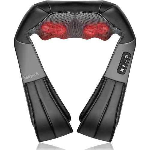 Nekteck Shiatsu Back Neck Massager, Deep Kneading Shoulder Massager with Heat, Waist Massage Pillow for Home Car and Office Use (Black)
