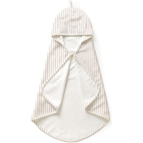 MakeMake Organics Organic Cotton Hooded Towel Baby Toddler GOTS Certified Organic Cotton Beach Poncho Towel Large Absorbent Non Toxic Neutral (Beige Stripes, 35"x35")