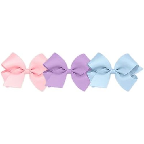 Wee Ones Girls' 3 pc Set Solid Grosgrain Variety Pack on a WeeStay No-Slip Hair Clip, Medium, Light Pink, Light Orchid, Millennium Blue