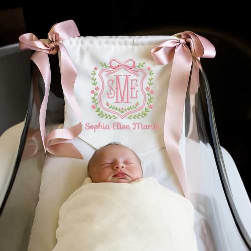 Custom Baby Banner, Welcome Banner with Floral crest, Bows Baby Banner, Hospital Door Sign, Baby Shower Gifts, Newborn Gifts
