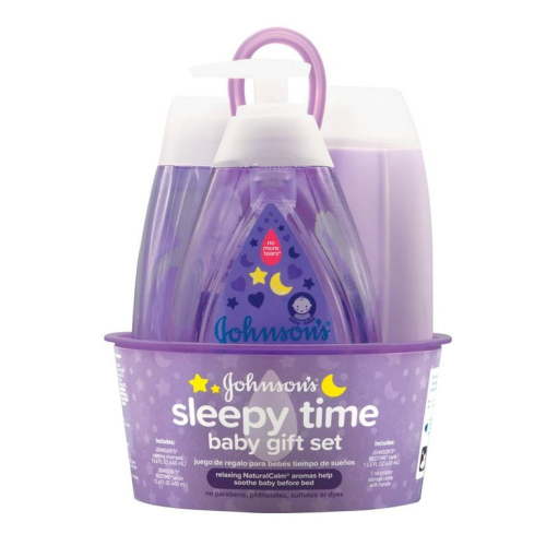 Johnson's Sleepy Time Bedtime Baby Gift Set: New Born Bath Essentials with Lotion, Wash and Shampoo, 4 Items