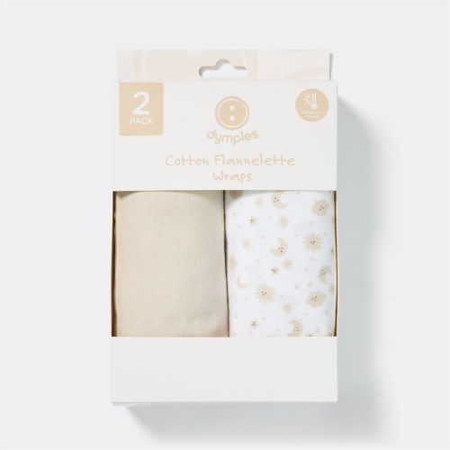 Dymples Cotton Flannelette Wraps 2 Pack - Stars