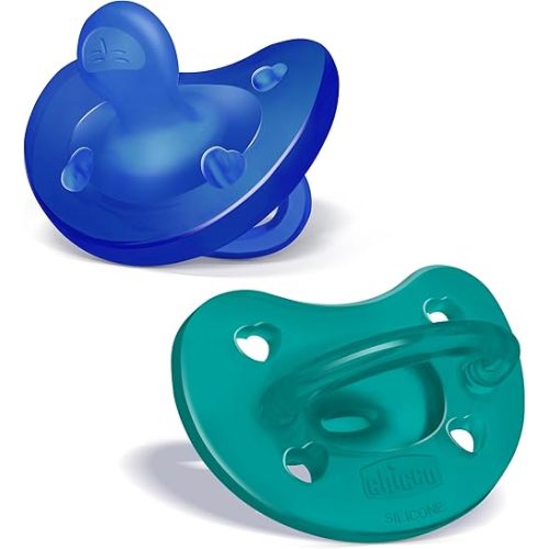 Chicco PhysioForma 100% Soft Silicone One Piece Pacifier for Babies 16-24 Months | BPA & Latex Free | Reusable Case | Blue/Green, 2pk