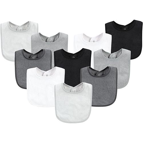 Hudson Baby Unisex Baby Rayon from Bamboo Bib with Waterproof Lining 10pk, Gray White, One Size