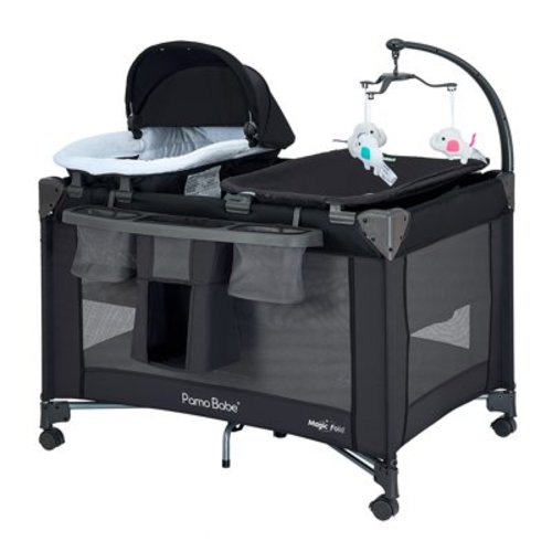 Pamo Babe Baby Playard Magic Fold 1 Step Bassinet & Changing Table for Newborn, 4-Panels (Black)