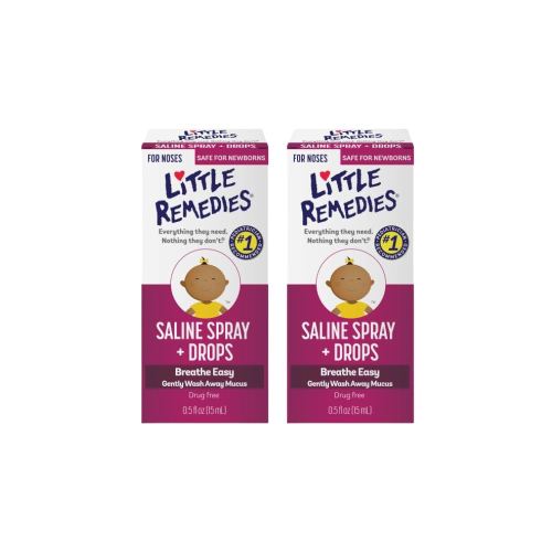 Little Remedies Saline Spray/Drops | for Noses to Breathe Easily | Gently Wash Away Mucus | Newborn Safe 0.5 Fl Oz (Pack of 2)