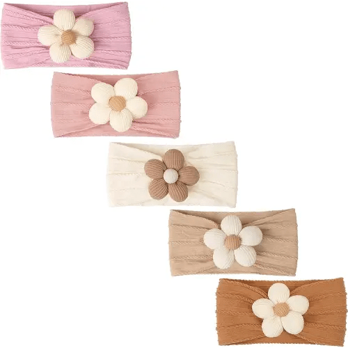 CÉLLOT 5 Pcs Baby Flower Headbands Baby Girls Nylon Headbands Soft Hairbands Hair Accessories for Newborn Infant Toddler Kids