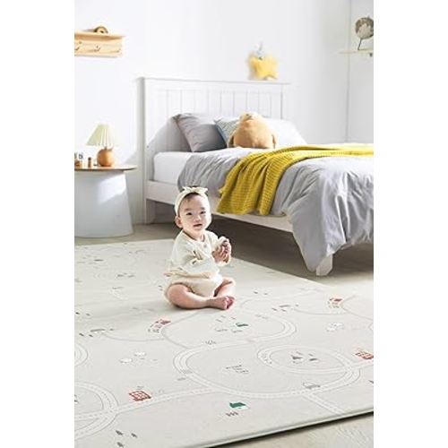 Parklon Ultra-Soft Cushioned Baby Play Mat (Around Town + Fabric Beige, One-Piece, Reversible, Water Resistant, X-Large)